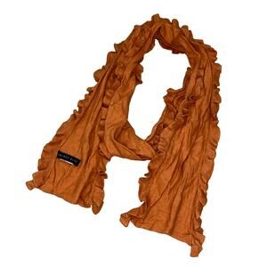 Canary Blue Rust Orange Knit Scarf with Fringe Details